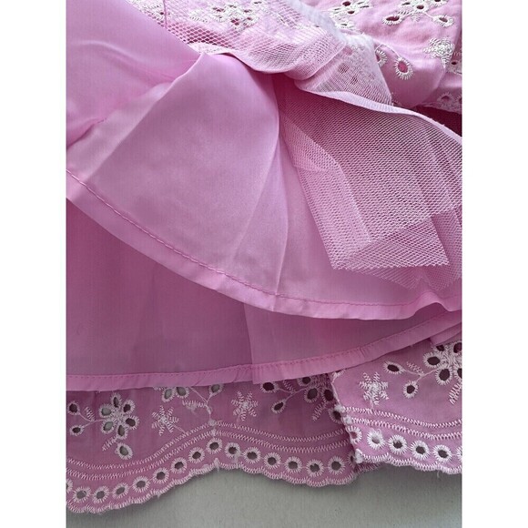 Blueberi Boulevard Baby Girls Floral Eyelet Trim Belted Dress Pink 6-9 Months - Picture 3 of 4